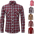thumbnail image 1 of QUINDOS Shirts for Men,Men's Fall And Winter Fashion Casual Plaid Turn-down Collar Button Long Sleeve Loose Fit Workout T-shirts, 1 of 4