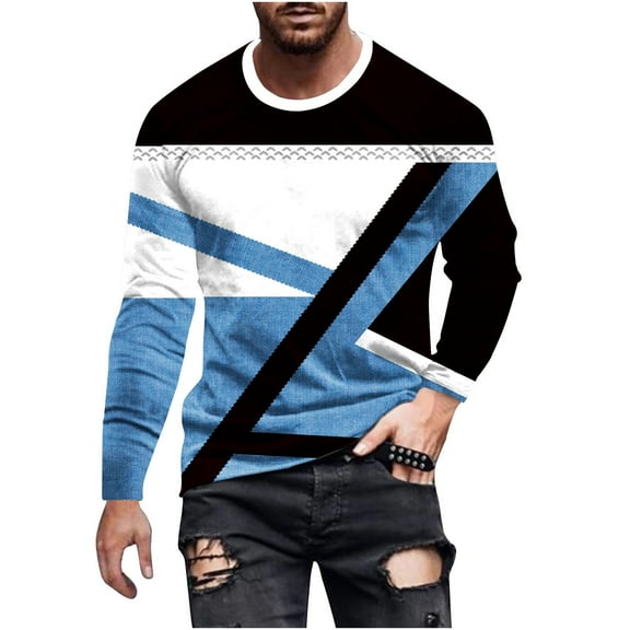 QUINDOS Shirts for Men,Men's Fall And Winter Fashion Casual Round Neck Long Sleeve Pullover Printed Features Comfy Workout T-shirt
