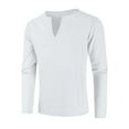 thumbnail image 1 of QUINDOS Shirts for Men,Mens Fall And Winter Fashion Casual Cotton Linen Solid Pullover V Neck Sweater Sports Sweater Bottoming Comfy Workout T-shirt, 1 of 1