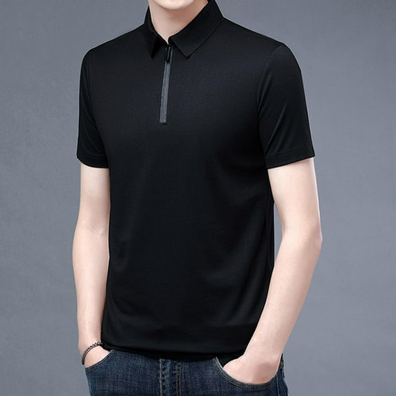 QUINDOS Shirts for Men Short Sleeve Collared Polo Casual Shirts Loose Regular Fit Solid Work T-shirts