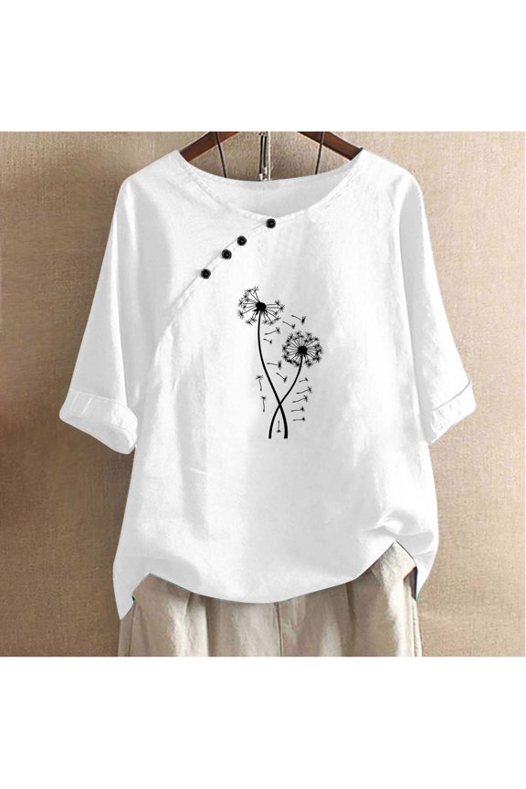 Shirts for Women White Short Sleeve Summer Plus Womens Tops Crew Neck Cool Floral Button Tops