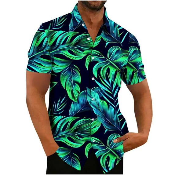 QUINDOS Short Sleeve Hawaii Shirts for Men Button up Summer Casual Shirts Loose Fit Vacation Beach Tropical Print Shirts