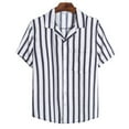 thumbnail image 1 of QUINDOS Short Sleeve Hawaii Shirts for Men Summer Cotton Casual Button Down Shirts Loose Striped Vacation Beach Pocket Shirts, 1 of 3