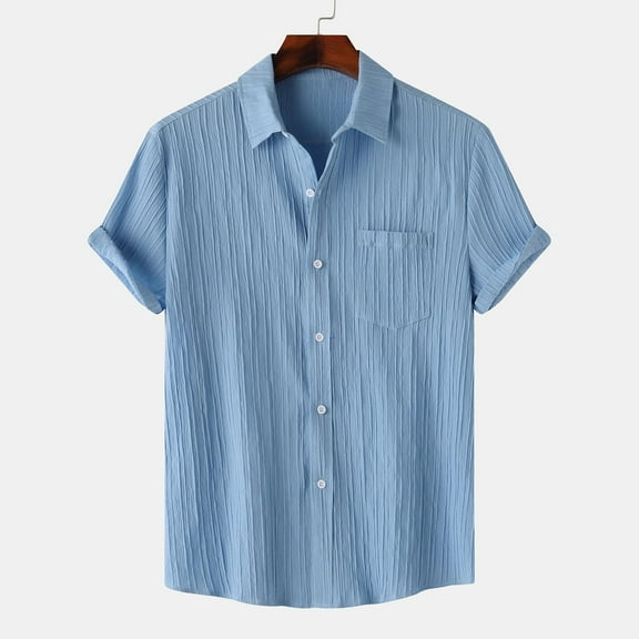 QUINDOS Short Sleeve Hawaiian Shirts Men Summer Cotton Casual Button up Shirts Loose Fit Vacation Beach Solid Shirts