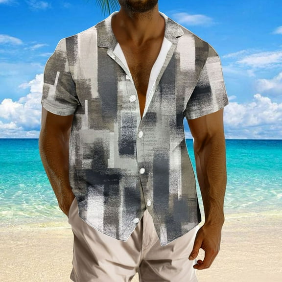 QUINDOS Short Sleeve Mens Hawaiian Shirts Casual Summer Button up Shirts Beach Loose Fit Vacation Tropical Print Shirts