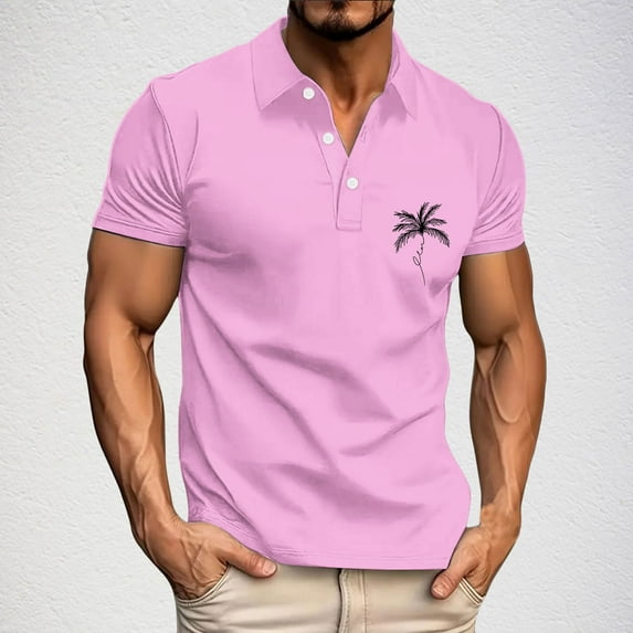 QUINDOS Short Sleeve Mens Shirts Big and Tall Casual Collared Polo Shirts Loose Regular Fit Hawaii Print Golf Tropical T-shirts