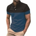 thumbnail image 1 of QUINDOS Short Sleeve Mens Shirts Big and Tall Collared Casual Polo Shirts Slim Patchwork Color Block Button T-shirts, 1 of 2