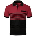 thumbnail image 1 of QUINDOS Short Sleeve Mens Shirts Collared Casual Polo Shirts Striped Relaxed Fit Vacation Patchwork T-shirts, 1 of 7