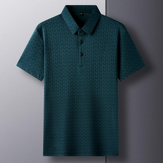 QUINDOS Short Sleeve Mens Shirts Collared Polo Casual Shirts Summer Loose Vacation Striped T-shirts