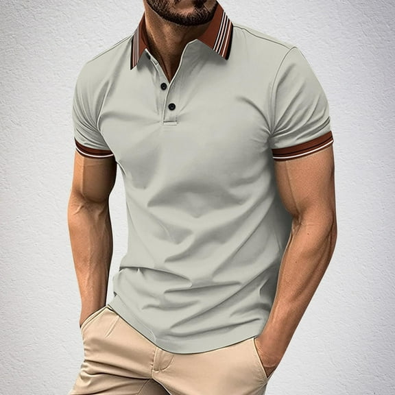 QUINDOS Short Sleeve Shirts for Men Big and Tall Casual Polo Collared Shirts Summer Moisture Wicking Solid Relaxed Fit T-shirts