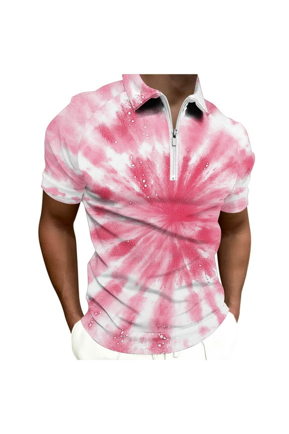 Short Sleeve Shirts for Men Casual Collared Polo Shirts Loose Workout Tie Dye Golf Sports T-shirts