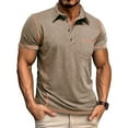 thumbnail image 1 of QUINDOS Short Sleeve Shirts for Men Casual Polo Collared Shirts Cotton Pockets Regular Fit Solid Loose T-shirts, 1 of 5