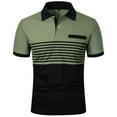 thumbnail image 1 of QUINDOS Short Sleeve Shirts for Men Casual Polo Collared Shirts Relaxed Fit Tennis Striped Patchwork T-shirts, 1 of 7
