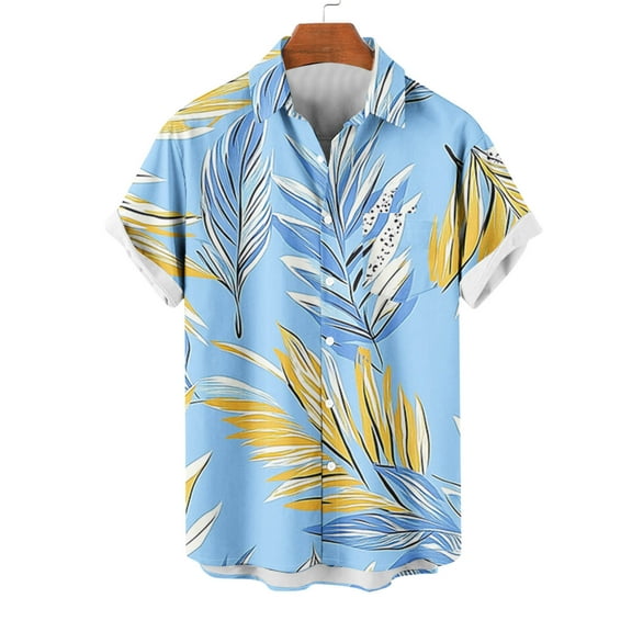 QUINDOS Short Sleeve Shirts for Men Hawaiian Button Down Summer Casual Shirts Loose Floral Print Vacation Beach Shirts