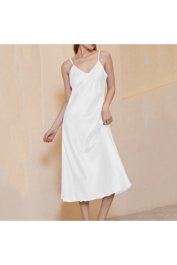 Silk Pajamas for Women Long Midi Nightgowns for Women Thin Satin Sleep Dress Casual Solid Sling Loose Club Wear Night Dress