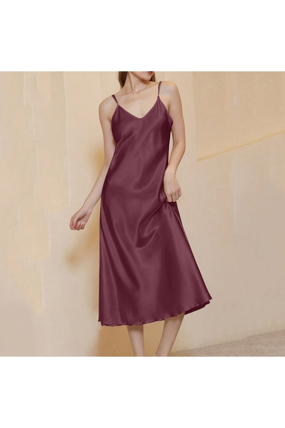 Silk Pajamas for Women Long Midi Nightgowns for Women Thin Satin Sleep Dress Casual Solid Sling Loose Club Wear Night Dress