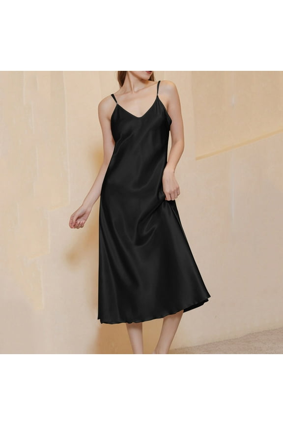 Silk Pajamas for Women Long Midi Nightgowns for Women Thin Satin Sleep Dress Casual Solid Sling Loose Club Wear Night Dress