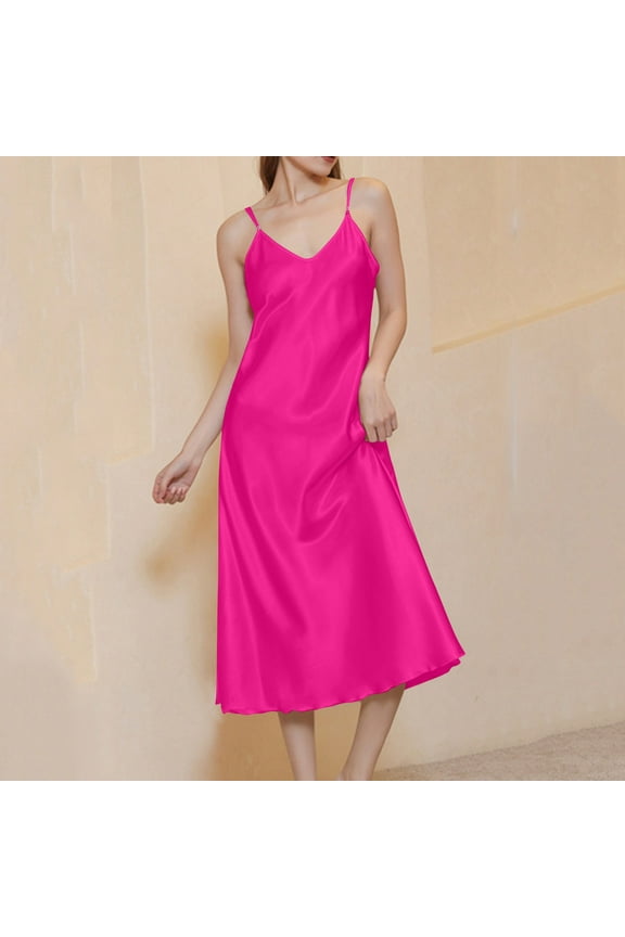 Silk Pajamas for Women Long Midi Nightgowns for Women Thin Satin Sleep Dress Casual Solid Sling Loose Club Wear Night Dress