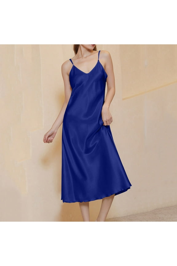 Silk Pajamas for Women Long Midi Nightgowns for Women Thin Satin Sleep Dress Casual Solid Sling Loose Club Wear Night Dress