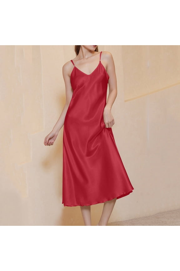 Silk Pajamas for Women Long Midi Nightgowns for Women Thin Satin Sleep Dress Casual Solid Sling Loose Club Wear Night Dress