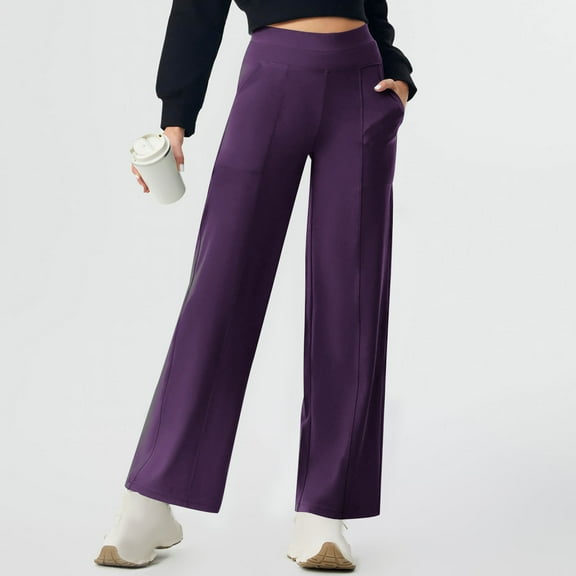 QUINDOS Straight Leg Yoga Pants for Women High Waist Stretch Leggings with Pockets Athletic Yoga Full Length Pants