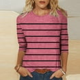 thumbnail image 1 of QUINDOS Striped Ladies Shirts Summer 3/4 Sleeve Pink Plus Size Womens Tops Crew Neck Vacation Tops, 1 of 4