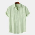 thumbnail image 1 of QUINDOS Summer Cotton Hawaiian Shirts for Men Casual Short Sleeve Button up Shirts Vacation Loose Fit Solid Beach Shirts, 1 of 8