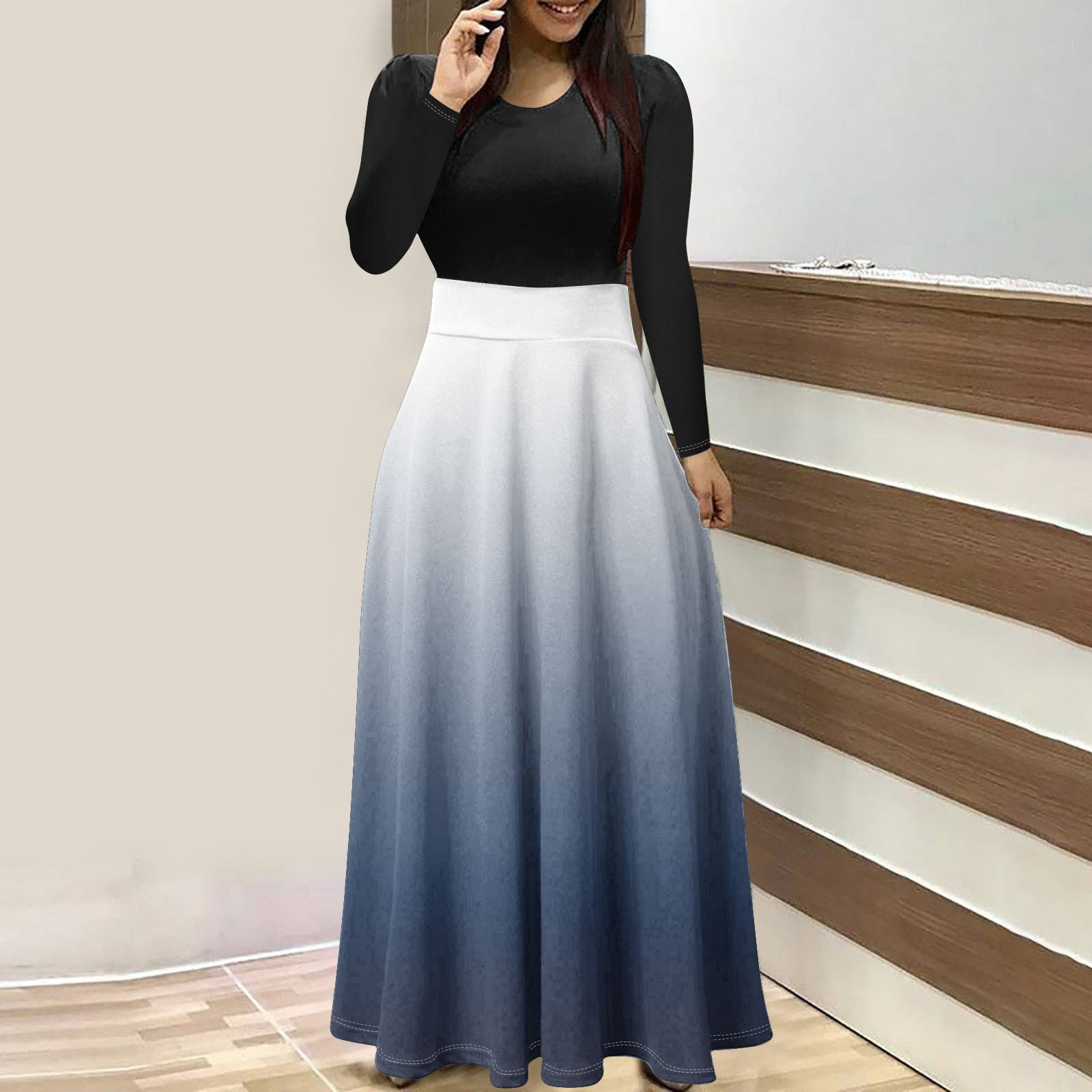 QUINDOS Summer Dresses for Women 2025 Crew Neck Beach Long Sleeve A ...