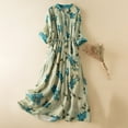 thumbnail image 1 of QUINDOS Summer Dresses for Women 2025 3/4 Sleeve Casual Crew Neck Sundress Plus Size Dresses Cotton Linen Vintage Print Long Midi Dresses for Women, 1 of 7