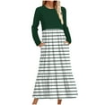 thumbnail image 1 of QUINDOS Summer Dresses for Women 2025 A-Line Casual Crew Neck Long Sleeve Sun Dresses Striped Pockets Midi Long Dresses for Women, 1 of 5