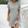 thumbnail image 1 of QUINDOS Summer Dresses for Women 2025 Sundress Short Sleeve Casual V-neck Sun Dresses Button Cotton Linen Solid Color Short Mini Dresses for Women, 1 of 5