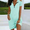 thumbnail image 1 of QUINDOS Summer Dresses for Women 2025 V-neck Beach Short Sleeve Sundress Sun Dresses Cold Shoulder Zipper Solid Color Short Mini Dresses for Women, 1 of 7