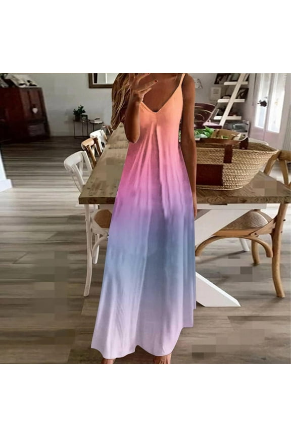 Summer Dresses for Women 2025 V-neck Sundress Casual Sleeveless Sun Dresses Tank Halter Tie Dye Long Maxi Dresses for Women