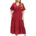 thumbnail image 1 of QUINDOS Summer Dresses for Women A-Line Crew Neck Short Sleeve Casual Plus Size Dresses Slim Polka Dot Wrap Long Midi Dresses for Women, 1 of 2