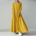 thumbnail image 1 of QUINDOS Summer Dresses for Women Casual V-neck A-Line Long Sleeve Plus Size Dresses Solid Color Pockets Long Maxi Dresses for Women, 1 of 8