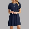 thumbnail image 1 of QUINDOS Summer Dresses for Women Sundress Crew Neck Casual Short Sleeve Sun Dresses Slim Loose Solid Color Mini Knee High Dresses for Women, 1 of 3