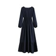 thumbnail image 1 of QUINDOS Summer Dresses for Women Sundress Long Sleeve Casual Crew Neck Plus Size Dresses Solid Color Slim Long Midi Dresses for Women, 1 of 6
