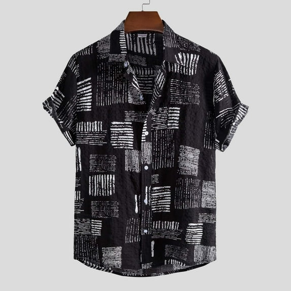 QUINDOS Summer Hawaii Shirts for Men Short Sleeve Casual Button up Shirts Beach Loose Fit Vacation Tropical Print Shirts