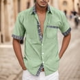 thumbnail image 1 of QUINDOS Summer Hawaiian Shirts Men Button up Cotton Short Sleeve Casual Shirts Plaid Vacation Beach Loose Fit Shirts, 1 of 4