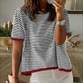 thumbnail image 1 of QUINDOS Summer Womens Shirts Black Plus Size Short Sleeve Women's Tops on Striped Work Crew Neck Tops, 1 of 7