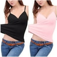 thumbnail image 1 of QUINDOS Summer Womens Tank Tops 2 Pack with Built in Bras Removable Athletic Womens Camisoles MultiPack Sports V-Neck Spaghetti Strap Sleeveless Cami Tops Slim Fitted Solid Color Undershirts, 1 of 4