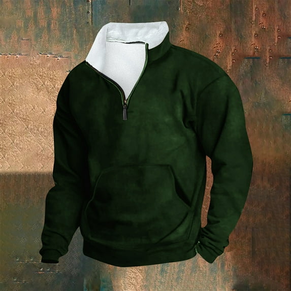 QUINDOS T Shirts for Men,Men Fall And Winter Fashion Casual Hoodie Retro Stand-up Neck Zipper Long Sleeve Loose Seaw Loose Fit Outdoor T-shirts