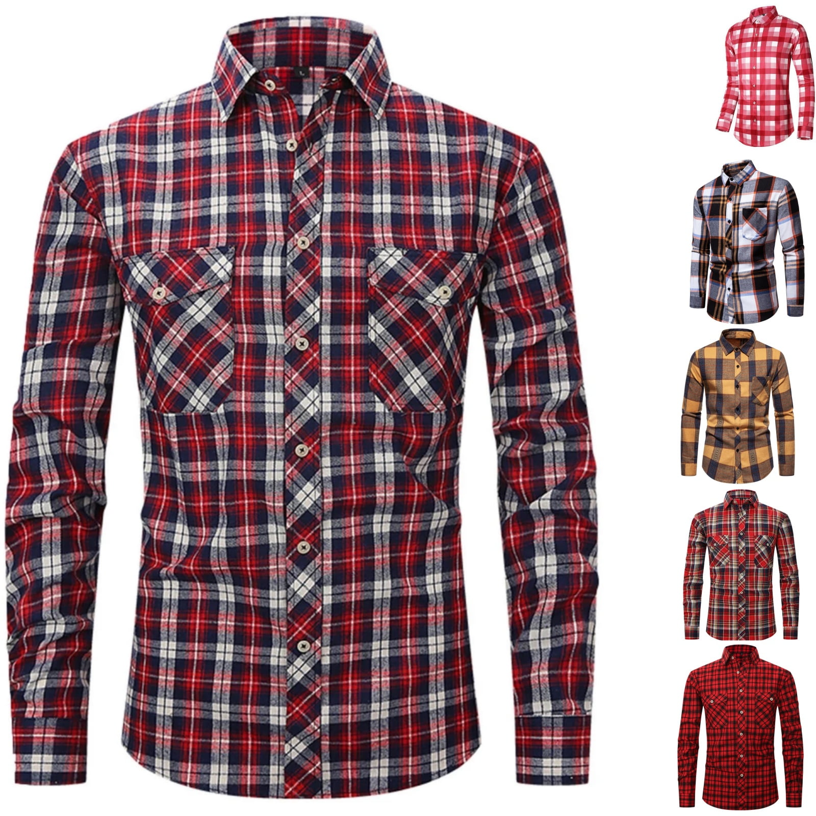 QUINDOS T Shirts for Men,Men Fall And Winter Fashion Casual Plaid Turn ...