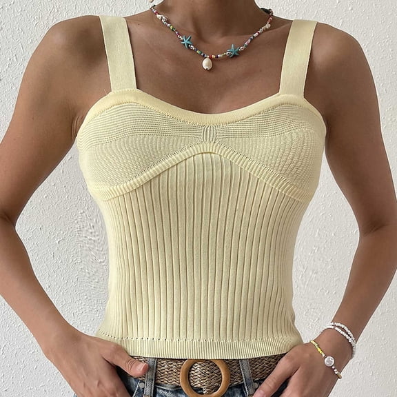 QUINDOS Tank Tops for Women Cotton Khaki Summer Sports Fashion Sexy Style V-Neck Sleeveless Solid Casual Going Out Tops Camisoles for Women Plus Size