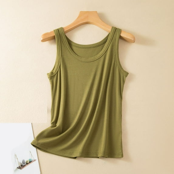 QUINDOS Tank Tops for Women Plus Size Exercise Summer Green Solid Color Loose Sleeveless Round Neck T-shirt Home Tops Thin Bottoming Shirt Womens Camisoles 2025
