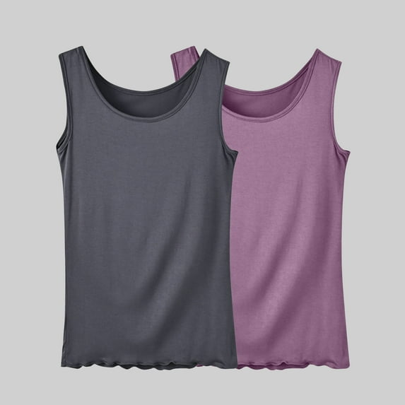 QUINDOS Tank Tops for Women Summer Athletic 2 Pack Camisoles for Women Strap Sports Multi Pack Crew Neck Sleeveless Cami Shirts Loose Solid Color Undershirts