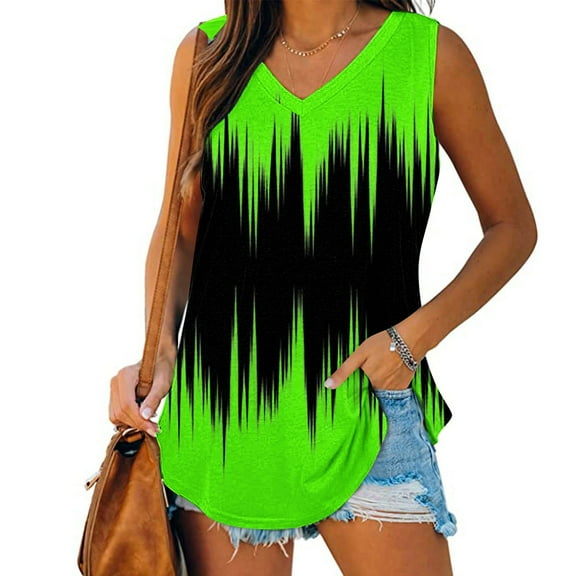 QUINDOS Tank Tops for Women 2025 Yoga Green Tank V-Neck Basic Casual Flowy Summer Sleeveless T-Shirt Camisoles for Women