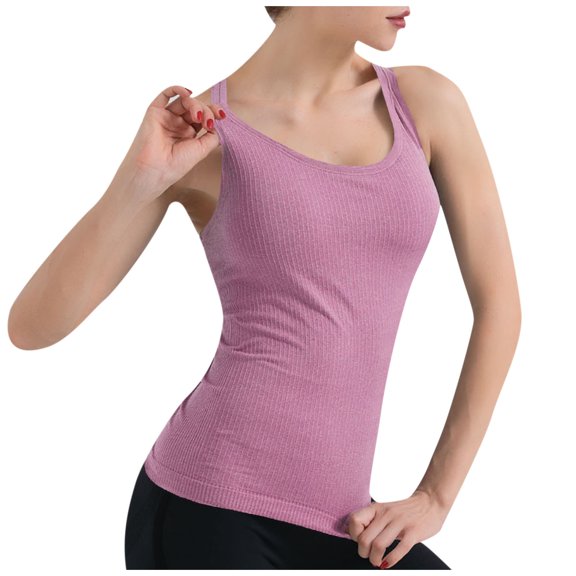 QUINDOS Tank Tops for Women Pink Summer Sports New Nude Yoga Tops Tank Tops With Chest Fitness Sports Tank Top Womens Camisoles Plus Size