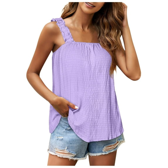 QUINDOS Tank Tops for Women Purple Sports Summer Fashion Comfortable Loose Sleeveless Blouse Casual Tops Camisoles for Women Plus Size