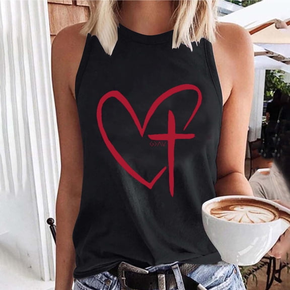 QUINDOS Tank Tops for Women Sports Black Ladies Summer EasterPrint Sleeveless Round Neck Tank Tops Round Neck Tank Top Camisoles for Women Plus Size